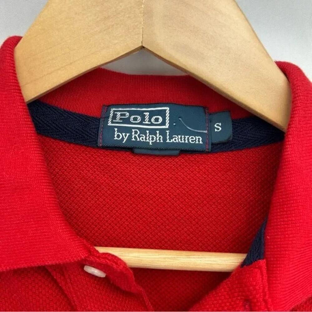 Vintage 90’s Polo by Ralph Lauren Men's Red and Blue Polo Shirt - Picture 3 of 4